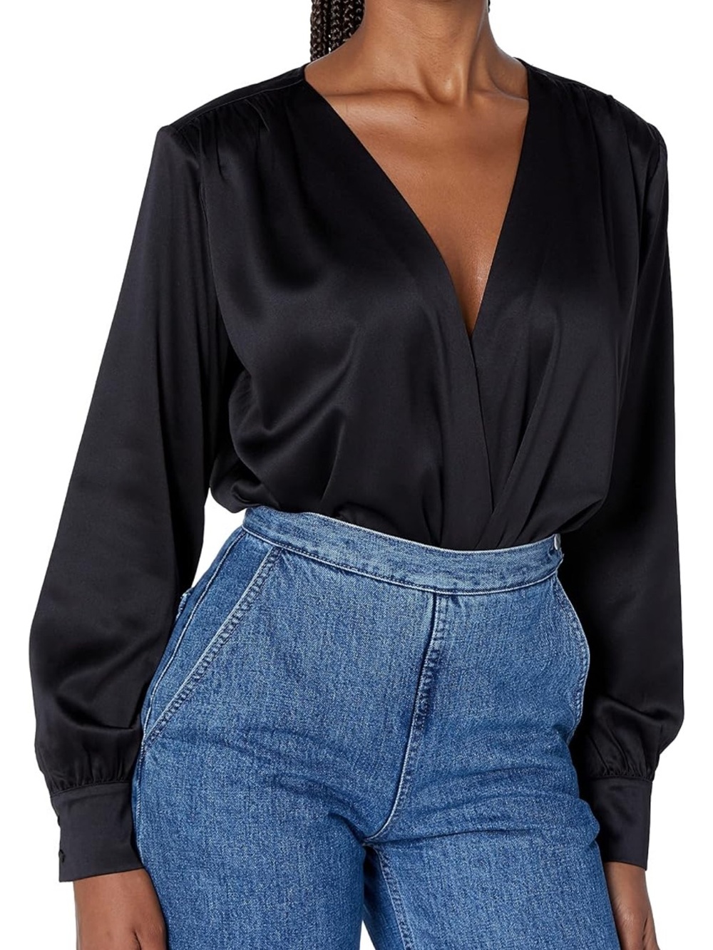 Steve Madden Tamaira Bodysuit- Black Satin